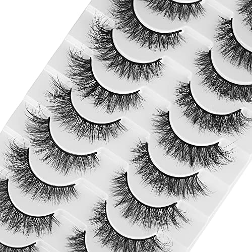 JIMIRE False Lashes Natural Cat Eye Faux Mink Lashes Pack 12MM Short Small Fake Eyelashes 10 Pairs