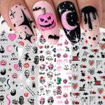 10 Sheets Halloween Nail Art Stickers Decals Self-Adhesive Horror Bloody Spider Web Ghost Skull Nail Supplies Nail Art Design Decoration Accessor