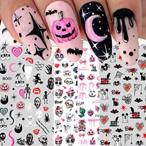 10 Sheets Halloween Nail Art Stickers Decals Self-Adhesive Horror Bloody Spider Web Ghost Skull Nail Supplies Nail Art Design Decoration Accessor