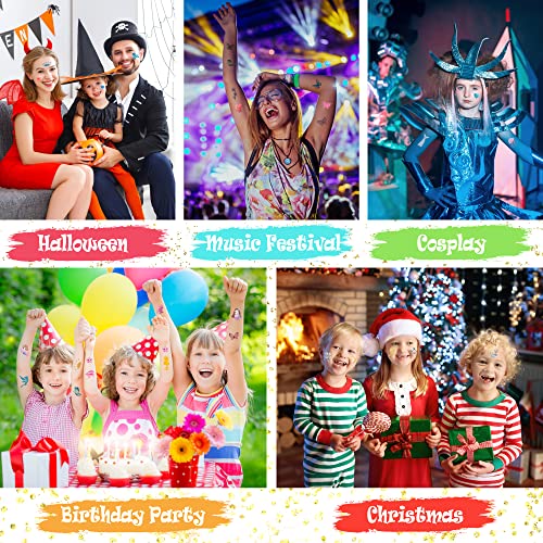 Lubibi Glitter Tattoo Kit, Mermaid Temporary Tattoo For Kids, 6 Tattoo Stickers,12 Colors Glitter,57 Unique Stencils,1 Jewel Sticker, Skin-Friend