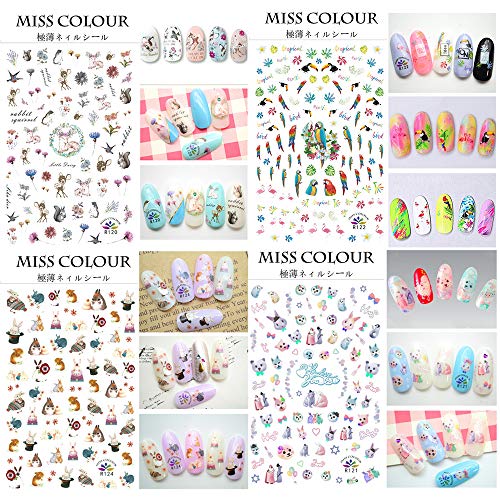 Kalolary 840+ Patterns Animals Nail Art Decals Stickers, 3D Self-adhesive Nail Stickers Nail Toes Decals Wraps for Women Girls Kids Birthday Part