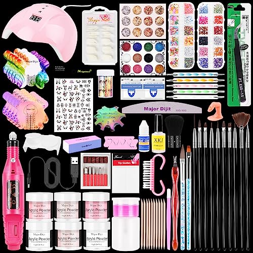 DouborQ Acrylic Nail Kit,Acrylic Powder Set,Electric Nail Drill Set Polish Pen File Kit, Nail Lamp Manicure Dryer Lamp, Acrylic Nail 3D Art Manic