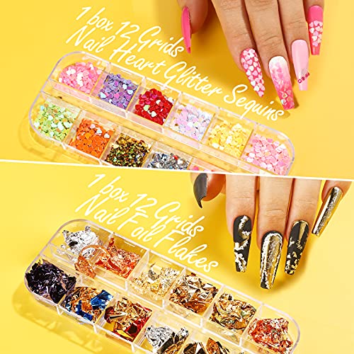 FANDAMEI Nail Art Kit, Nail Design Tools Kit with Nail Art Brushes, Nail Dotting Tools,Fine Glitter,Nail Butterfly, Nail Heart Glitter Sequins, N