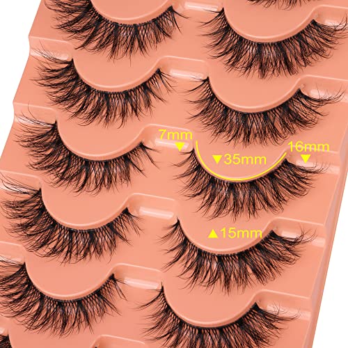 Eyelashes Natural Clear Band Lashes Cat Eye Wispy Faux Mink Lashes 16MM 3D Fluffy Fake Eyelash 7 Pairs Pack by Mavphnee