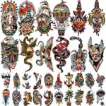 77 Sheets Temporary Tattoo for Women and Men, 17 Sheets Half Arm Chest Shoulder Fake Tattoos, 60 sheets Tiny for Adults Vintage Multi Colored Mix
