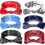 6 Pieces Paisley Headbands Boho Bow Bandana Knot Headwrap Retro Flower Printed Elastic Rabbit Ear Hairband for Girls and Women（Paisley style 2）