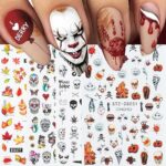 8 Sheets Halloween Autumn Fall Nail Art Stickers Decals Self Adhesive Skull Spider Web Pumpkin Design Manicure Tips Nail Decoration for Women Gir