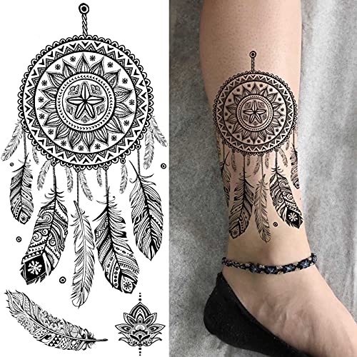 LAROI 10 Sheets Black Indian Lace Temporary Tattoos Flower Mandala Flower DreamCatcher Tattoos Temporary Adults Stickers Peony Girlsboys Body Art