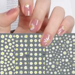 12 Sheets Spring Daisy Sunflower Nail Art Stickers Decals Self Adhesive Cute Summer White Yellow Flowers Floral Design Manicure Tips Nail Decorat