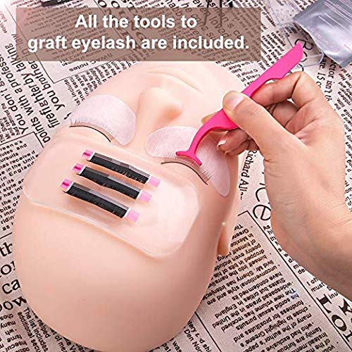 Eyelash Extension Kit, Professional DIY Lash Extension Kit Eyelash Mannequin Head with Cluster Lashes, Eyelash Extension Glue, Eyelash Tweezers,