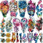 77 Sheets Temporary Tattoo, 17 Sheets Half Arm Flower Dream Catcher Cat Goldfish Fake Tattoos for Adults Shoulder Neck, 60 Sheets Tiny Waterproof