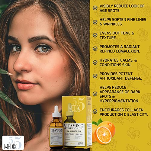 Medix 5.5 Vitamin C Serum with Glycolic Acid, Ferulic Acid and Lactic Acid. Skin Face Serum for Dark Spots, Wrinkles, Skin Discoloration, and Dry