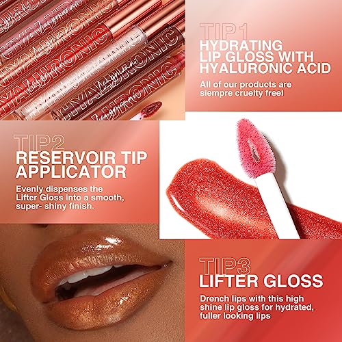 LANGMANNI 3Pcs Hyaluronic Acid Plumping Lip Gloss Set,Hydrate & High Shine Clear Looking Lips,Smooth Texture And Long Lasting Lip moisturizing,Br