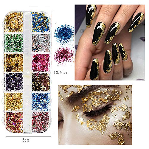 Kalolary Butterfly Nail Sequins,Nail Dried Flowers, Shiny Foil Nail Shavings, Nail Art Rhinestone with Tweezers Nail Art Rhinestone Picker Pencil