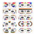 10 Sheets Rainbow Temporary Tattoos, LGBTQ Waterproof Facial Tattoos Stickers Party Supplies Decorations Gay Pride Accessories