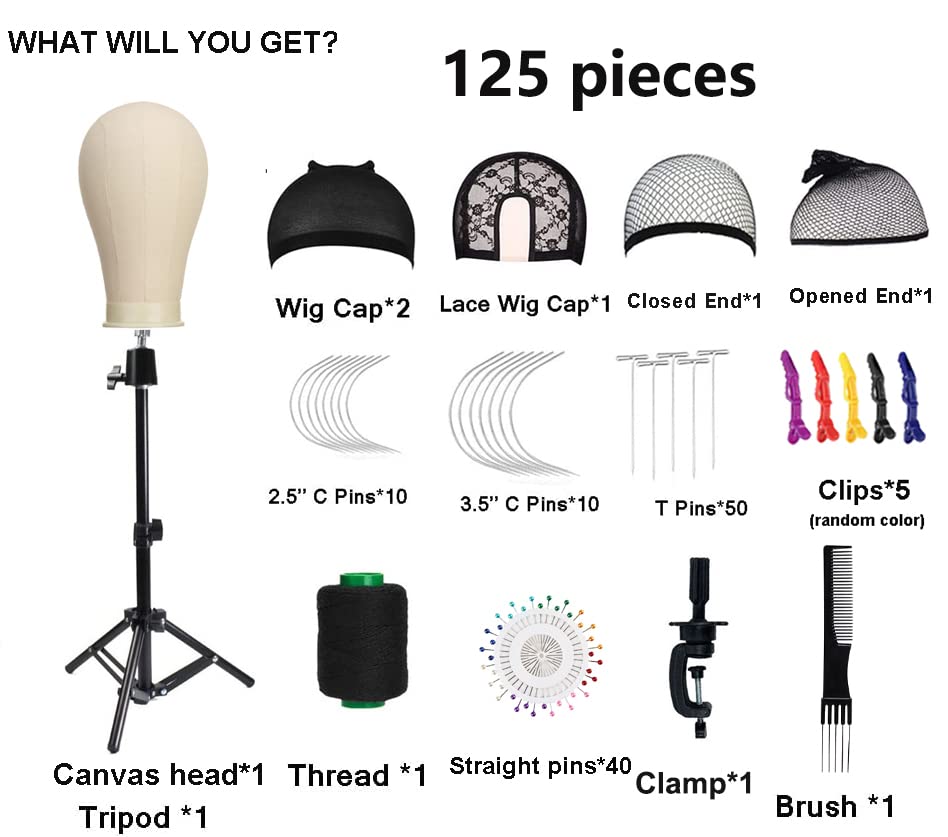 SZCY LLC 23 Inch Canvas Block Wig Head, Wig Stand Tripod with Head, Mannequin Head for Wigs, Manikin Canvas Head Block Set for Wigs Making Displa