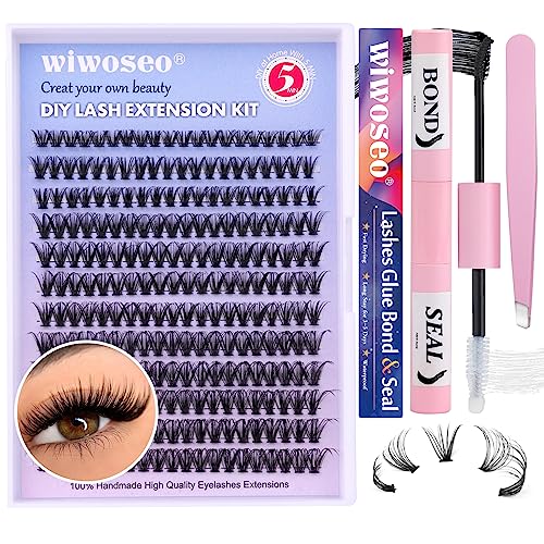 DIY Lash Extension Kit Cluster Lashes 240pcs Lash Cluster Individual Eyelash Extension Kit Natural D Curl Cluster Lash with Lash Bond and Seal, A