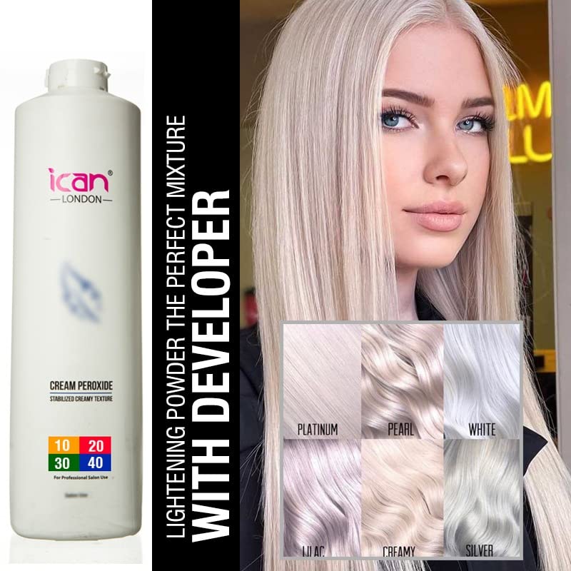 ICAN LONDON PROFESSIONAL CREAM PEROXIDE 20 VOL 6% 1000 ML + WHITE POWDER BLEACH (JAR)500 G SET