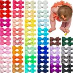 JOYOYO 80 Pcs Baby Hair Clips Mini Baby Bows 2 Inch Ribbon Bow with Full Ribbon Covered Non-slip Baby Hair Clips, Small Hair Bow Clips for Baby,