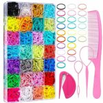 28 Colors Elastic Hair Bands Coloured, 1500 Pcs Small Hair Bands with Tail Hair Tool Hair Comb Rubber Band Cutter, Mini Rubber Hair Ties for Baby