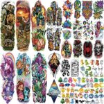 Kids Full Arm Temporary Tattoo 52 Sheets Fake Tattoos, Temporary Tattoos Realistic Dinosaur Monster Car Shark Planet Spider for Boys, Princess Ca