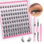 DIY Lash Extension Kit Natural Wispy Eyelashes Clusters with Lash Bond and Seal and Lash Tweezers 10-16MM Mixed Lengths Anime Cluster Lashes Pack