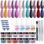 Nail Dipping Powder Kit Starter, wakaniya 12 Colors Pink Glitter Dip Powder Nail Kit with Activator, Base Top Coat and Manicure Essential Tool Se