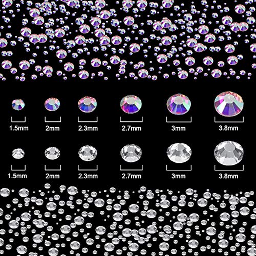 Rhinestones 1500 Pieces in 6 Sizes Crystal Nail Gems Nail Art Accessories Rhinestones with 1 Pick Up Tweezer and 3 Rhinestone Picker Dotting Pen