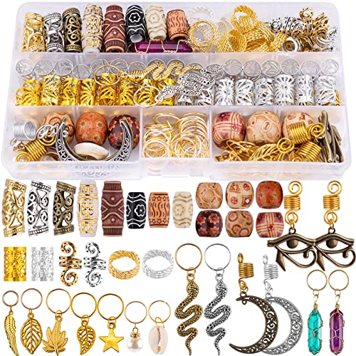 EBANKU 184pcs Hair Jewelry for Braids, Dreadlocks Hair Jewelry for Braids, Jewelry Aluminum Hair Coils, Moon Snake Leaf Braid Clips, Ancient Gold