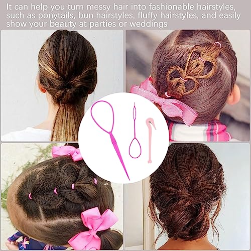 Hair Pull Through Tool, 3pcs topsy tail Hair Tool, Hair Looping Tool And Bands Remover Cutter, Ponytail Pull Through Hair Hoop Tool, Hair Tools f