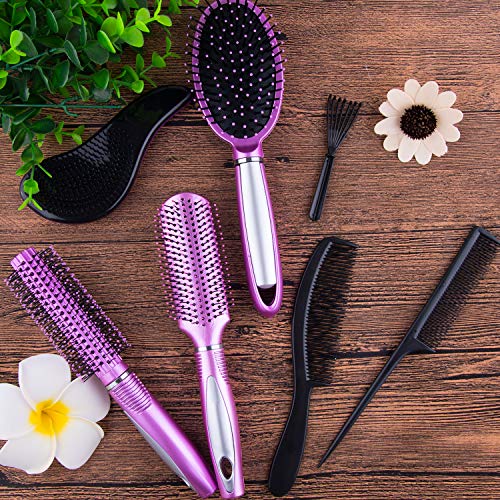 SIQUK 7 Pcs Hair Brush Set Paddle Brush Round Brush Detangle Hair Brush and Combs Wet Dry Brush for Women Men Hair Styling