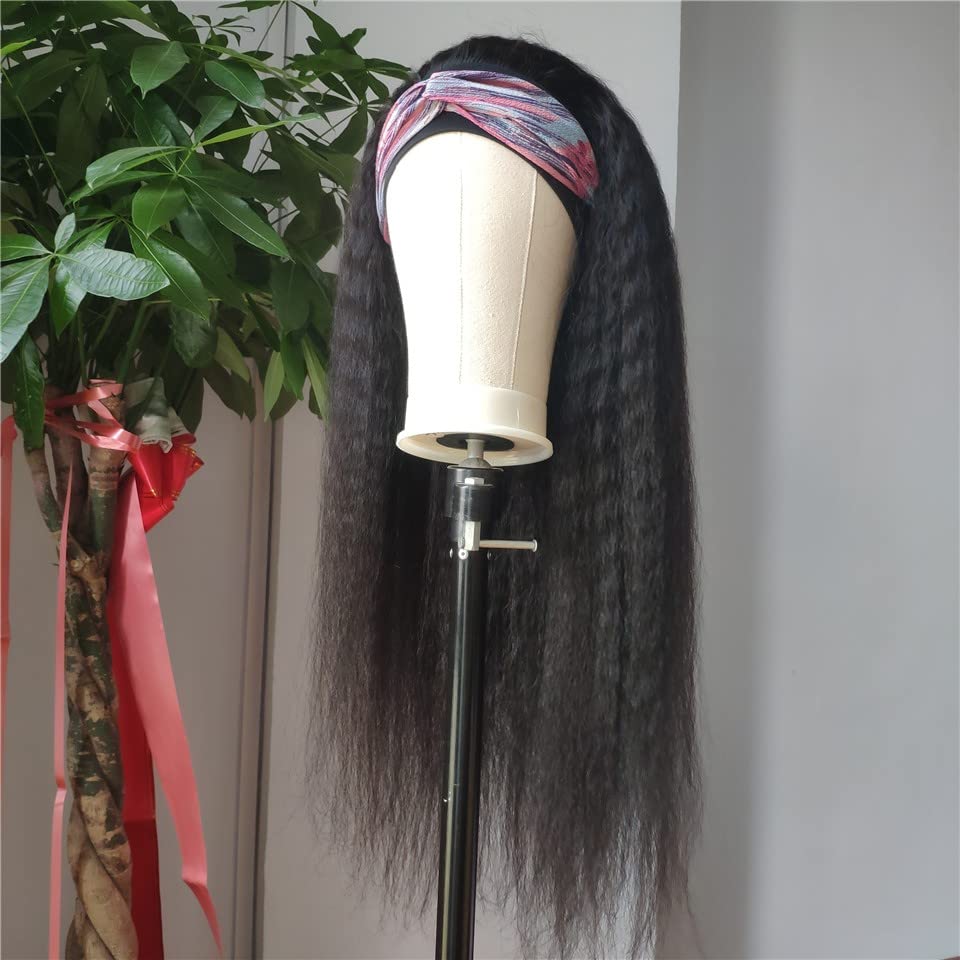 iShine Headband Wigs for Women Long Yaki Straight Headband Wigs for Black Women Afro Kinky Headband Synthetic Wig Glueless Headband Wigs with Bla