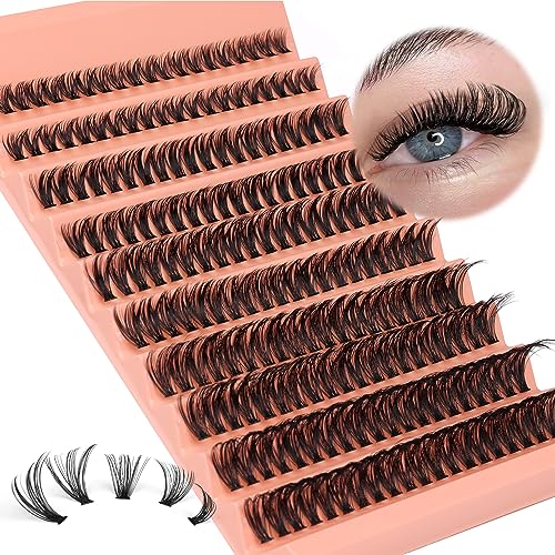 Lash Clusters 200Pcs Individual Lashes DIY Eyelash Extension D Curl Natural Look Wispy Clusters Lash Extension 8-16mm Mix Tray Fluffy Soft Faux M