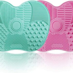 2 Packs Makeup Brush Cleaning Mat, Silicone Makeup Brush Cleaner, Makeup Brush Cleaning Pad and Scrubber with Suction Cup, Portable Washing Tool