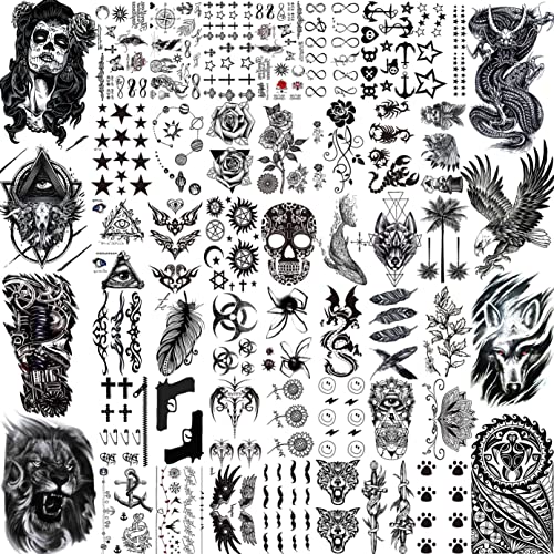 LAROI 50 Sheets Animals Black Temporary Tattoos For Men Adults Tribal Ealge Dragon Fake Small Temporary Tattoos For Women Neck Arm Thigh Flower T