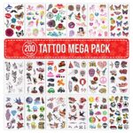 Temporary Tattoos Pack for Kids Children Boys Girls - OVER 200 Tattoos to use on Body Arm Hands Neck Face Legs - 18 Sheet Designs including Triba