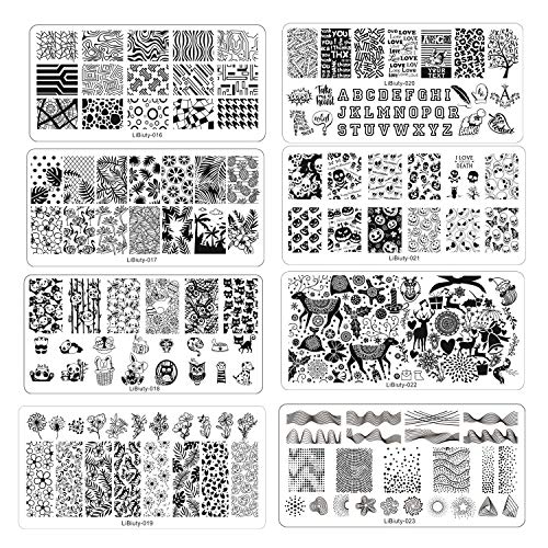 BUDOCI Nail Stamping Kit 12Pcs Nail Template Set Nail Plates Nail Stamping Templates with 2 Stamper 2 Scraper 1 Nail Plate Storage Bag Organizer