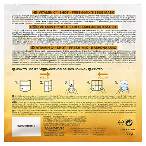 Garnier Fresh-Mix Tissue Mask, Vitamin C Brightening Tissue Face Sheet Shot Mask 33 g