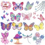 Leesgel 130 Styles Butterfly Glitter Tattoos for Kids, Butterfly Stickers, Temporary Tattoos for Girls Party Bag Fillers Birthday Decorations Fan