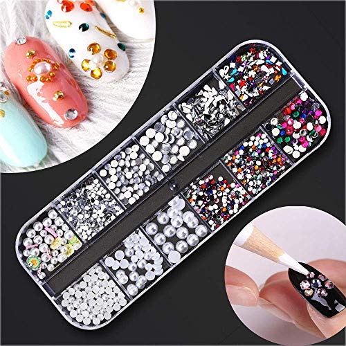 Kalolary Butterfly Nail Sequins,Nail Dried Flowers, Shiny Foil Nail Shavings, Nail Art Rhinestone with Tweezers Nail Art Rhinestone Picker Pencil