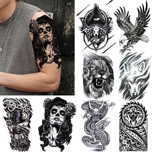 LAROI 50 Sheets Animals Black Temporary Tattoos For Men Adults Tribal Ealge Dragon Fake Small Temporary Tattoos For Women Neck Arm Thigh Flower T