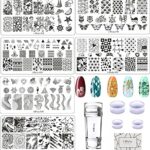 JEEWHEET 6 Nail Art Stamping Plates with Stamper and Scraper - Flowers, Geometric Patterns Nail Template for Nail Salon Designs - Nail Image Stam