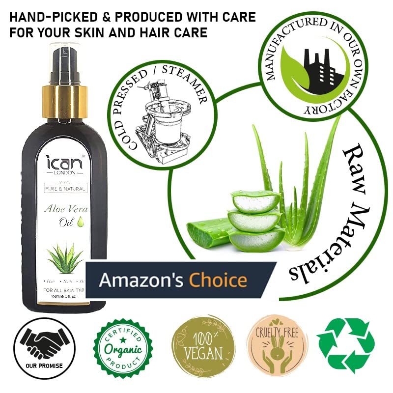 ICAN LONDON 100% PURE & NATURAL ALOE VERA OIL FOR HAIR, SKIN, AND NAILS 150ML