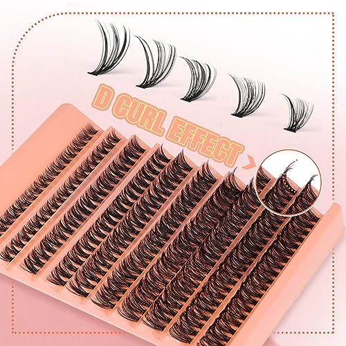 Lash Clusters 200Pcs Individual Lashes DIY Eyelash Extension D Curl Natural Look Wispy Clusters Lash Extension 8-16mm Mix Tray Fluffy Soft Faux M