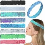 8 Pcs Sequin Headband Women Sports Headband Elastic Non Slip Headdress Shiny Style Accessories for Girls Women