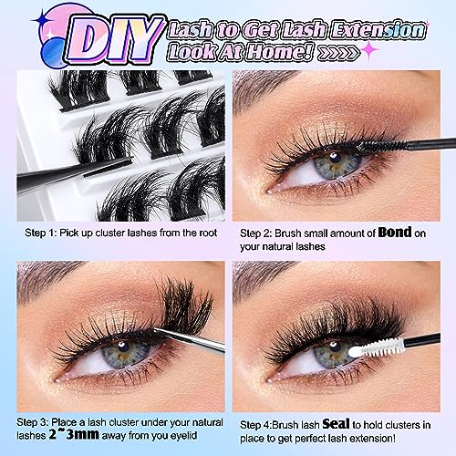 Individual Lashes Wispy Cluster Lashes D Curl Eyelashes Individual Fluffy Cluster Eyelash Extensions 11-16MM Fluffy Mink Lash Clusters DIY at Hom