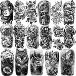 Temporary Tattoo for Women and Men, 77 Sheets Realistic Temporary Tattoos Lion Wolf Owl Elk Snake Butterfly Rose for Girls Boys, Waterproof Half