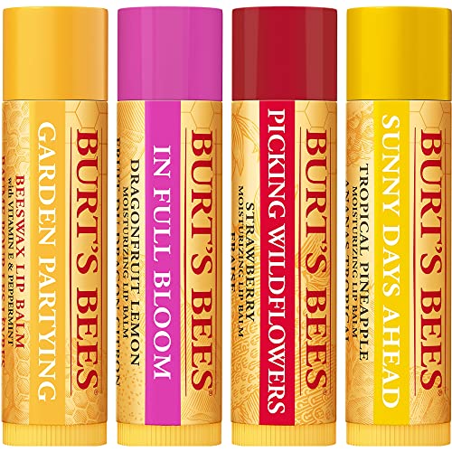 Burt's Bees Lip Balm Gift Set, Beeswax, Strawberry, Tropical Pineapple, Dragonfruit Lemon, In Full Bloom, 4x4.25g