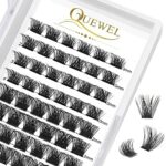 QUEWEL Cluster Lashes 72 Pcs Wide Stem C/D Curl 8-16mm Length DIY Eyelash Extension False Lashes Individual Natural&Mega Styles Soft for Personal