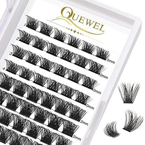 QUEWEL Cluster Lashes 72 Pcs Wide Stem C/D Curl 8-16mm Length DIY Eyelash Extension False Lashes Individual Natural&Mega Styles Soft for Personal